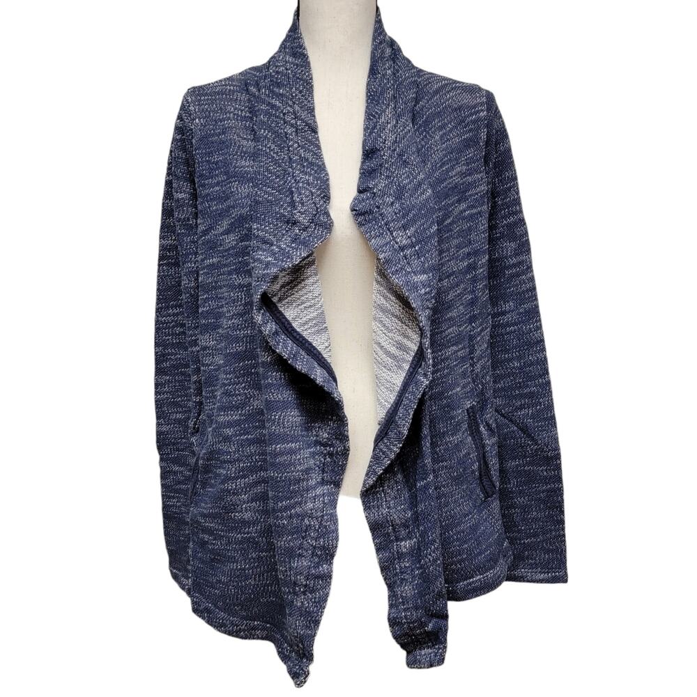 Lucky Lotus Brand St Louis Wrap Womens Sz M Navy Blue Melange Cardigan Waterfall